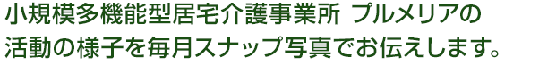 小規模多機能型居宅介護事業所 プルメリアの活動の様子を毎月スナップ写真でお伝えします。